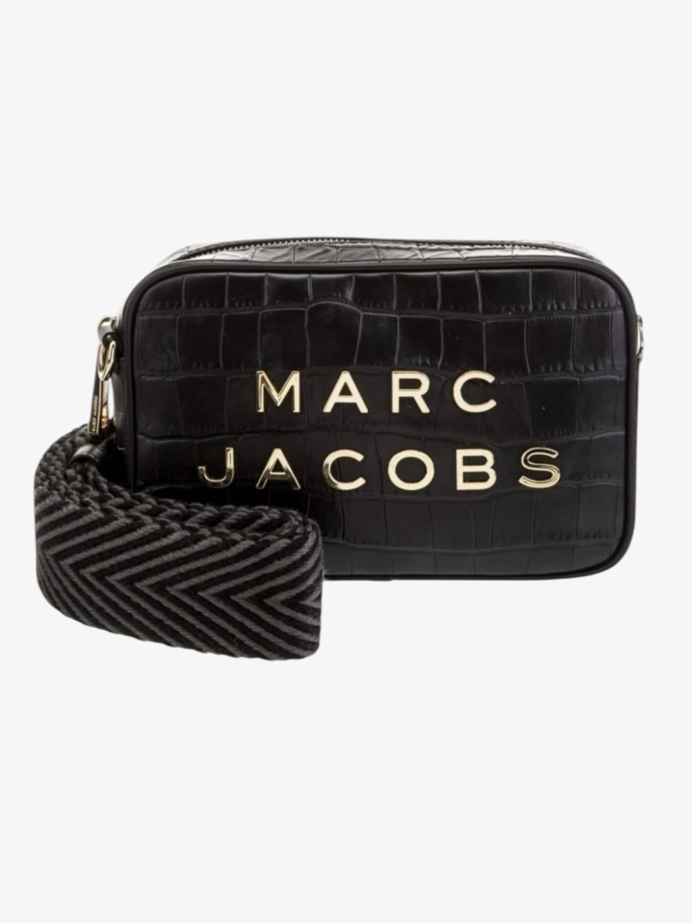 Marc Jacobs Flash Croc-Embossed Black Leather Crossbody Bag Gold Hardware